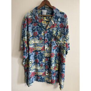 Disney Parks Aloha Hibiscus Tiki Mickey Pluto Button Down Collared Shirt Mens 2X